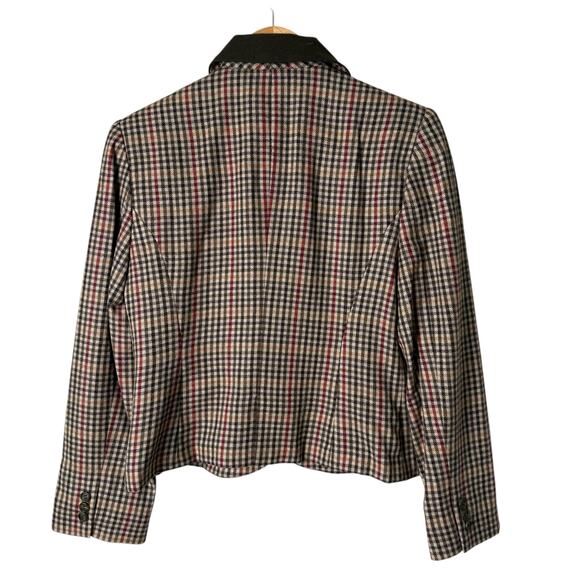 Vintage 100% Wool Tweed Fitted Blazer Jacket in Brown Tan Houndstooth Plaid, 8 - Picture 9 of 13